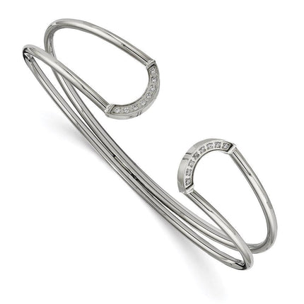 Stainless Steel Polished with CZ Flexible Cuff Bangle ,