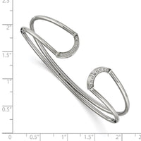 Stainless Steel Polished with CZ Flexible Cuff Bangle ,