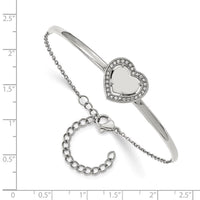 Stainless Steel Polished with CZ Heart 6.5in with 2in ext. Bar Bracelet ,
