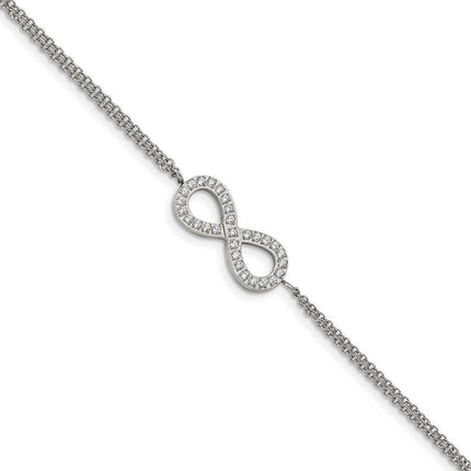Stainless Steel Polished with CZ Infinity Symbol 6.25in w/2in ext. Bracelet ,