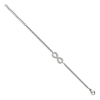 Stainless Steel Polished with CZ Infinity Symbol 6.25in w/2in ext. Bracelet ,