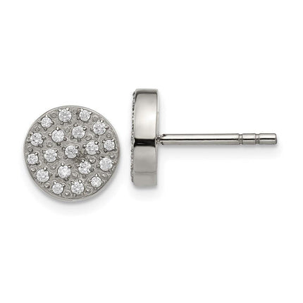 Stainless Steel Polished with CZ Post Earrings ,