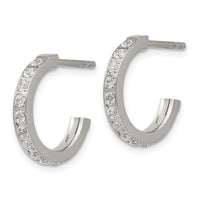 Stainless Steel Polished with CZ Post Hoop Earrings ,