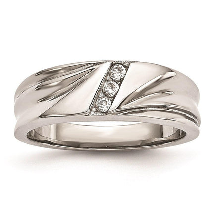 Stainless Steel Polished with CZ Ring ,