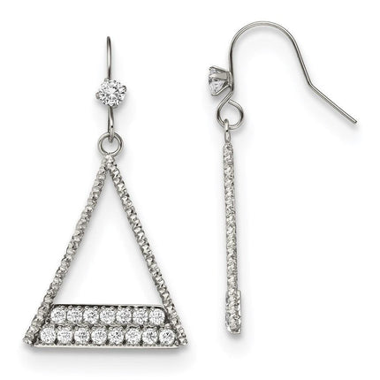 Stainless Steel Polished with CZ Shepherd Hook Dangle Earrings ,