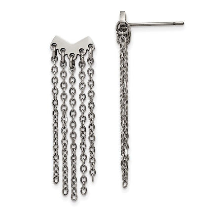 Stainless Steel Polished with Dangle Chain Post Earrings ,