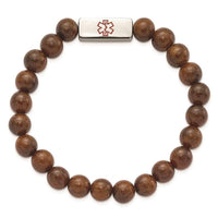 Stainless Steel Polished with Enamel Medical ID Zingana Wood Bracelet ,