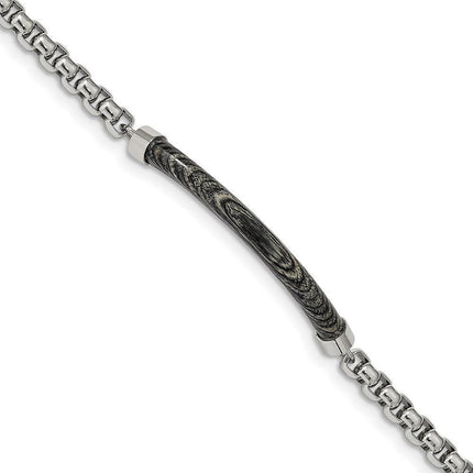 Stainless Steel Polished with Gray Wood 8.75in Bracelet ,