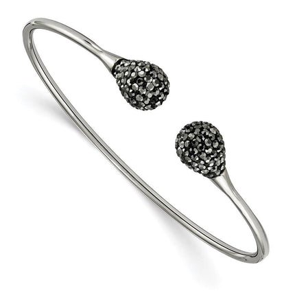 Stainless Steel Polished with Hematite Flexible Cuff Bangle ,