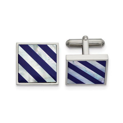 Stainless Steel Polished with Mother of Pearl & Blue Shell Inlay Cufflinks ,