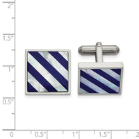 Stainless Steel Polished with Mother of Pearl & Blue Shell Inlay Cufflinks ,
