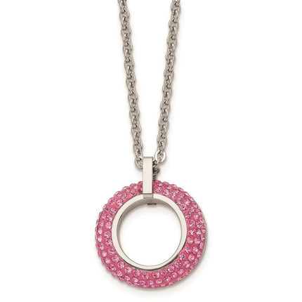 Stainless Steel Polished with Pink Crystal Circle Necklace ,