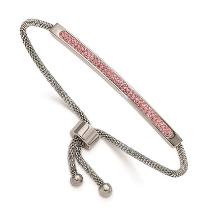 Stainless Steel Polished with Pink Glass Adjustable Bracelet ,