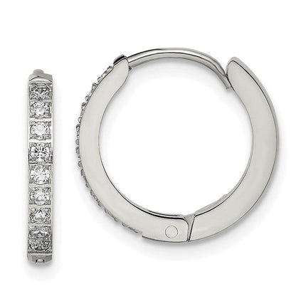 Stainless Steel Polished with Preciosa Crystal 2mm Hinged Hoop Earrings ,