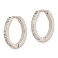 Stainless Steel Polished with Preciosa Crystal 2mm Hinged Hoop Earrings ,