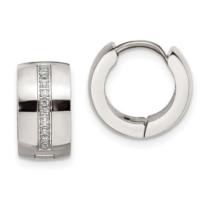 Stainless Steel Polished with Preciosa Crystal 7mm Hinged Hoop Earrings ,