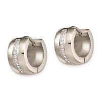 Stainless Steel Polished with Preciosa Crystal 7mm Hinged Hoop Earrings ,