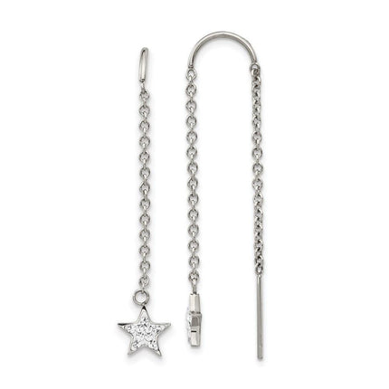 Stainless Steel Polished with Preciosa Crystal Star Threader Earrings ,