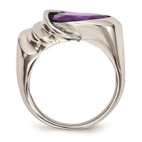 Stainless Steel Polished with Purple CZ Ring ,