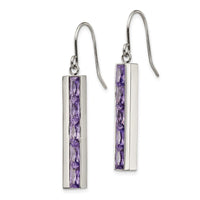 Stainless Steel Polished with Purple CZ Shepherd Hook Earrings ,