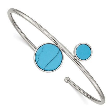 Stainless Steel Polished with Reconstructed Turquoise Flexible Bangle ,