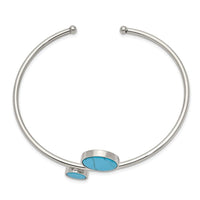 Stainless Steel Polished with Reconstructed Turquoise Flexible Bangle ,