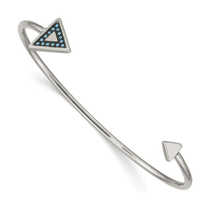 Stainless Steel Polished with Reconstructed Turquoise Triangle Bangle ,