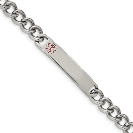 Stainless Steel Polished with Red Enamel 8in Medical ID Bracelet ,