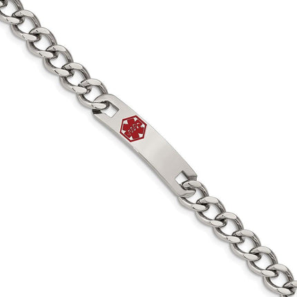 Stainless Steel Polished with Red Enamel 9.5in Medical ID Bracelet ,
