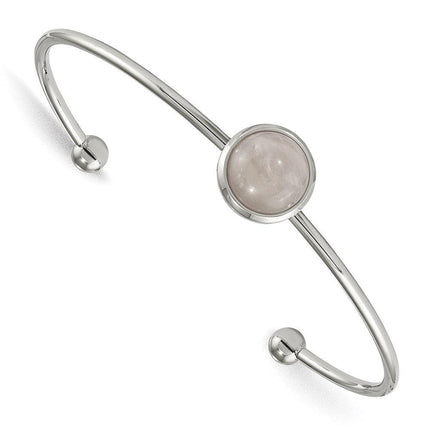 Stainless Steel Polished with Rose Quartz Cuff Bangle ,