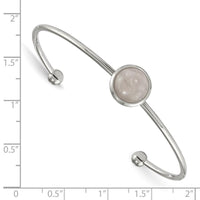 Stainless Steel Polished with Rose Quartz Cuff Bangle ,
