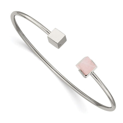 Stainless Steel Polished with Rose Quartz Flexible Bangle ,
