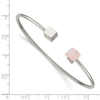 Stainless Steel Polished with Rose Quartz Flexible Bangle ,