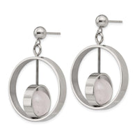 Stainless Steel Polished with Rose Quartz Moveable Post Dangle Earrings ,
