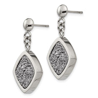 Stainless Steel Polished with Silver Druzy Post Dangle Earrings ,