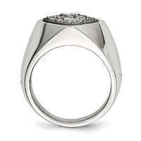 Stainless Steel Polished with Silver Druzy Ring ,