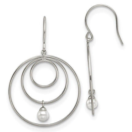 Stainless Steel Polished with Simulated Pearl Dangle Earrings ,
