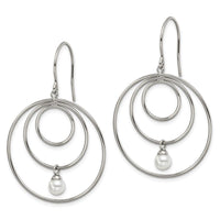 Stainless Steel Polished with Simulated Pearl Dangle Earrings ,