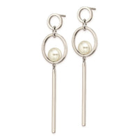 Stainless Steel Polished with Simulated Pearl Post Dangle Earrings ,