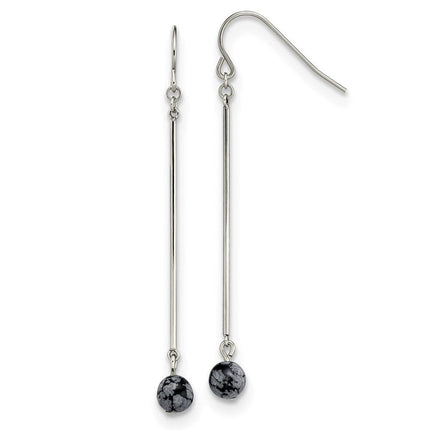 Stainless Steel Polished with Snowflake Stone Dangle Earrings ,