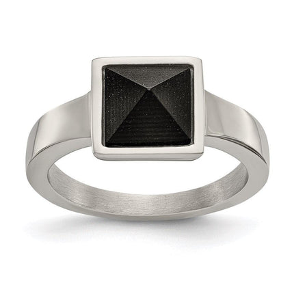 Stainless Steel Polished with Solid Black Carbon Fiber Geometric Ring ,