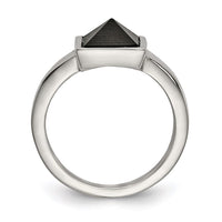 Stainless Steel Polished with Solid Black Carbon Fiber Geometric Ring ,