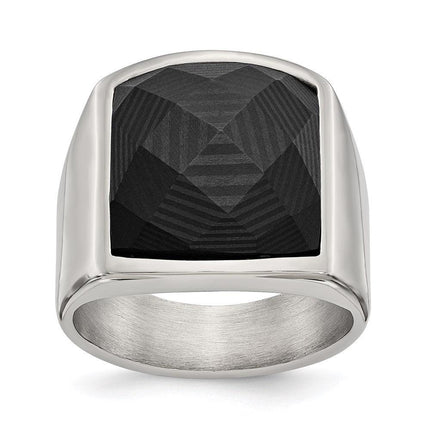 Stainless Steel Polished with Solid Black Carbon Fiber Ring ,