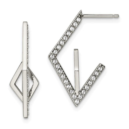 Stainless Steel Polished with Swarovski Crystal Post Earrings ,