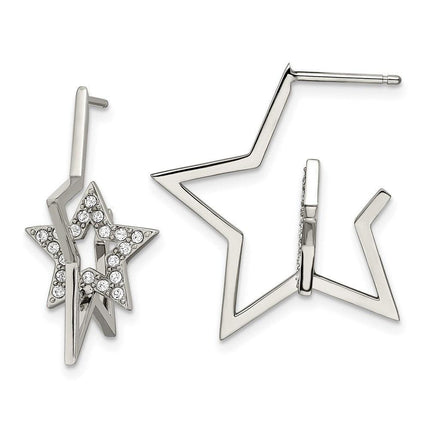 Stainless Steel Polished with Swarovski Crystal Stars Post Earrings ,