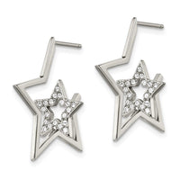 Stainless Steel Polished with Swarovski Crystal Stars Post Earrings ,