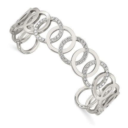 Stainless Steel Polished with Swarovski Crystals 14.50mm Circles Bangle ,