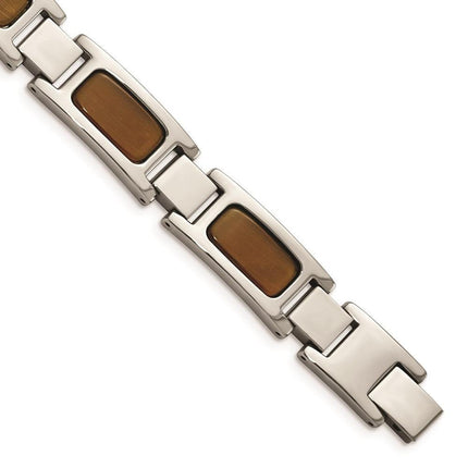 Stainless Steel Polished with Tiger's Eye 8.5in Bracelet ,