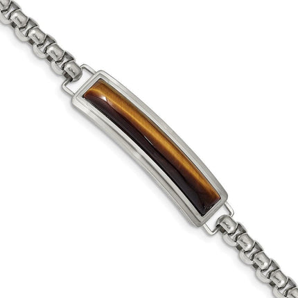 Stainless Steel Polished with Tiger's Eye 8.5in ID Bracelet ,
