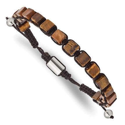 Stainless Steel Polished with Tiger's Eye Macrame Adjustable Bracelet ,